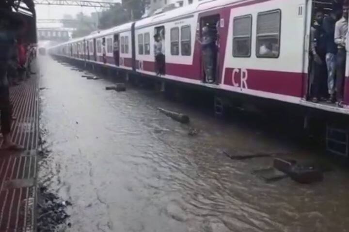 Mumbai Rains: Waterlogging on Railway tracks of Sion station following heavy rainfall.(ANI) 