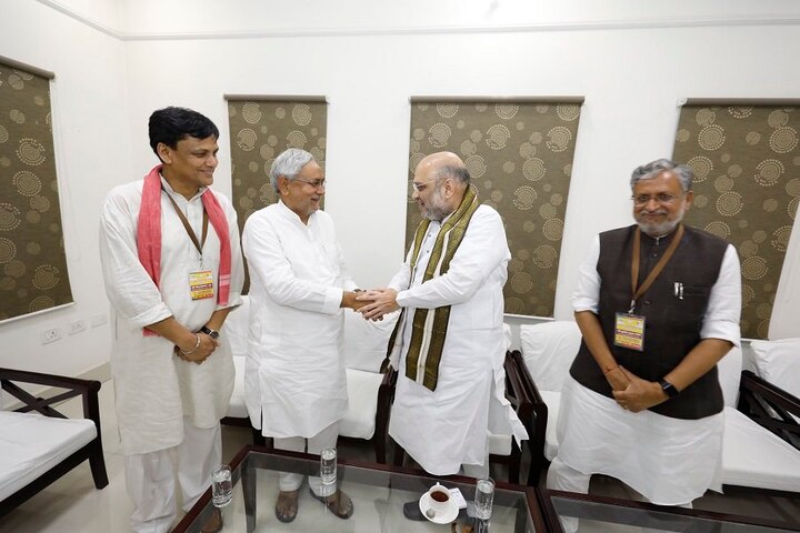 In between Shah held talks with state BJP leaders for a feedback on ground level situation in different Lok Sabha constituencies in the state. Photo: Twitter