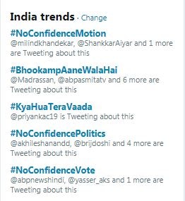 No Confidence Motion: 'Earthquake Coming' trends ahead of Rahul's speech