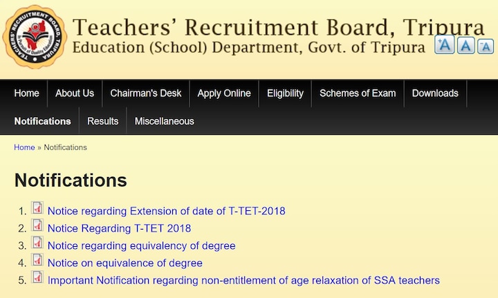 Tripura TET 2018 online application deadline extends to 26 July; check details @ trb.tripura.gov.in Tripura TET 2018 online application deadline extends to 26 July; check details @ trb.tripura.gov.in