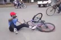 WATCH: Tej Pratap Yadav falls while protesting against rising fuel prices