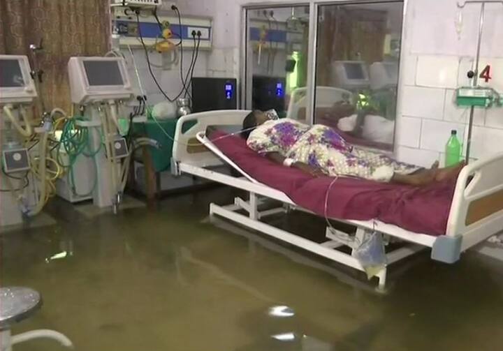 Nalanda Medical College Hospital was transformed into a pond when Bihar was hit by heavy rainfall on Saturday. (ANI)