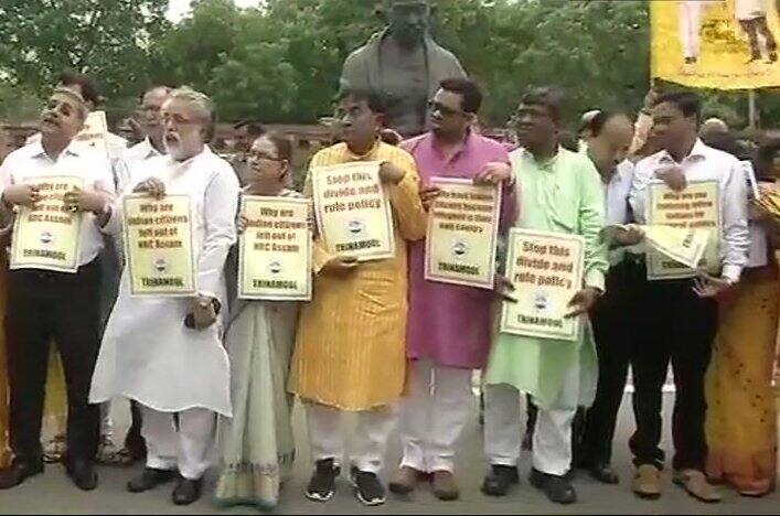 The MPs from opposition held placards which read – “Stop this divide and rule policy”