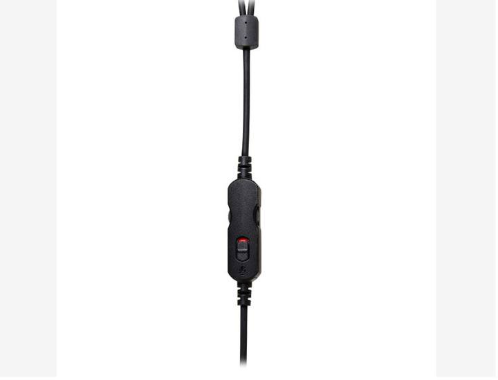 A control unit is built right into the cable. It comprises a volume wheel and a small switch for muting or enabling the microphone.
