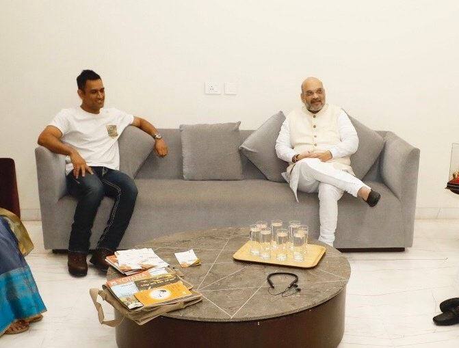 Dhoni is currently on break as India is playing a Test series against England. Dhoni, who has returned from the longest format of the game, was a part of the ODI and T20I series. Photo: Twitter/ @AmitShah