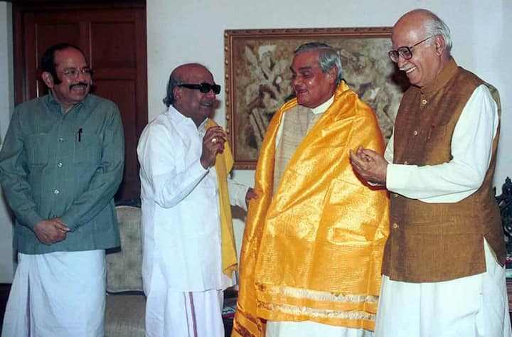 Proving true the adage that there are no permanent friends or foes in politics, Karunanidhi, who denounced the Emergency imposed by Indira Gandhi in 1975, formed alliances with the Congress several times, and the UPA government had several ministers from the DMK. The DMK was also a constituent of the BJP-led NDA and had ministers in the Atal Bihari Vajpayee cabinet. PTI Photo