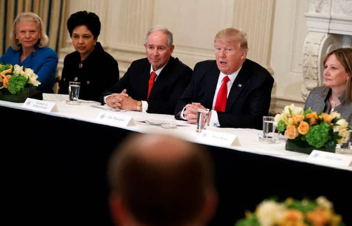 According to a White House pool report, Trump referred to Nooyi as one of the 