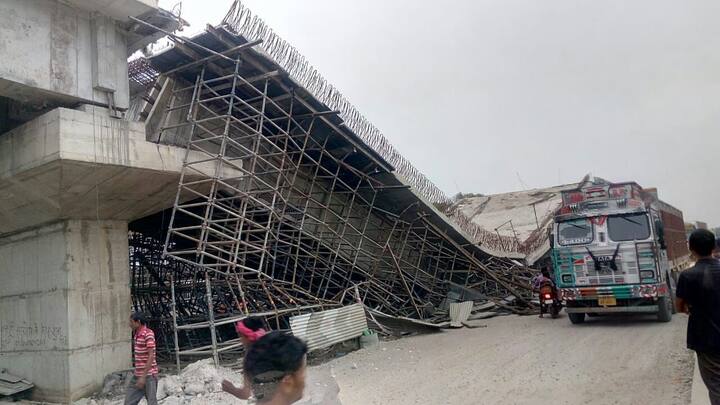 An under construction over bridge at National Highway 28 collapsed on Saturday. 