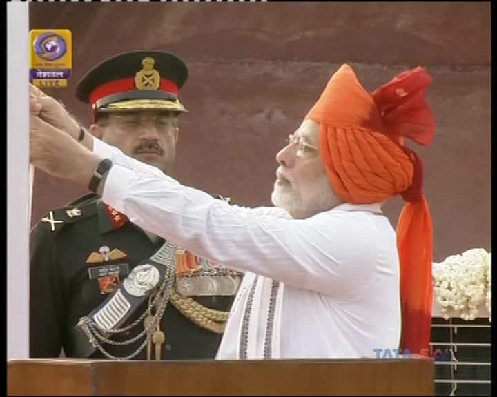 Modi, who reached the 17th century monument to give his customary Independence Day speech, was received by Defence Minister. (ABP News Grab)