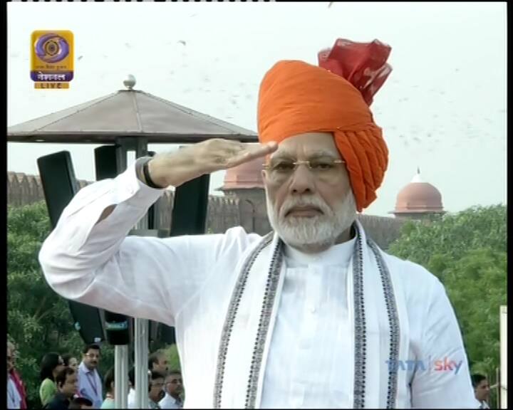 NEW DELHI: Prime Minister Narendra Modi on Wednesday unfurled the national flag at the Red Fort to mark India's Independence Day. (ABP News Grab) 
