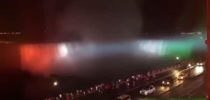 The Niagara Falls, arguably the world's most breathtaking waterfalls and one of the most visited tourist spots globally, was also illuminated in saffron, white and green to mark India's Independence Day. (Image: YouTube screengrab)