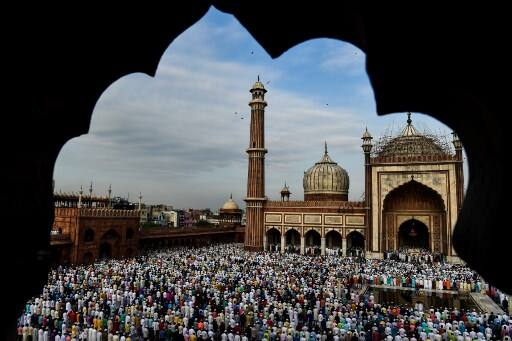 India: Jama Masjid in New Delhi witnessed a huge gathering to offer prayers on Wednesday. /Image: AFP, Chandan Khanna
