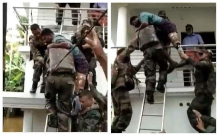 WATCH: Heart-warming video of army saving man with prosthetic limbs during Kerala floods WATCH: Heart-warming video of army saving man with prosthetic limbs during Kerala floods