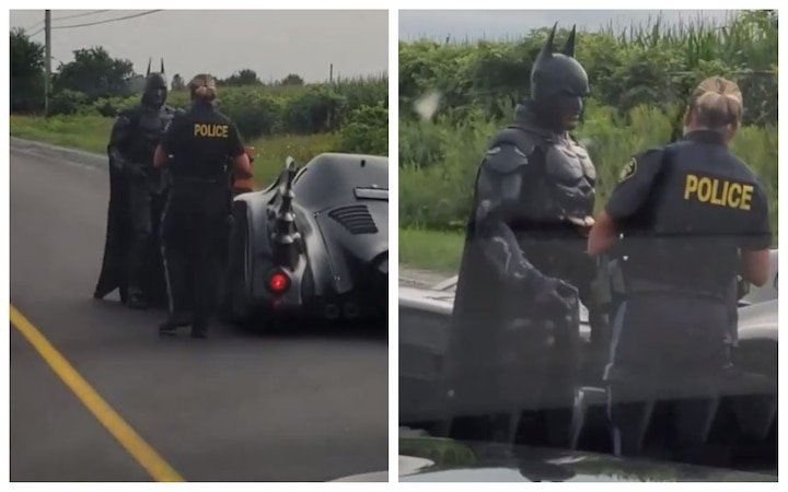 WATCH: Man dressed up as batman riding batmobile gets pulled over by police..for a selfie! WATCH: Man dressed up as Batman riding Batmobile gets pulled over by police..for a selfie!