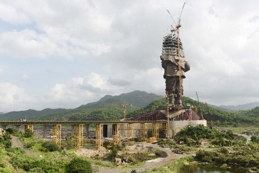 The world’s tallest statue which is being built in India as a tribute to Sardar Vallabhai Patel is nearing its completion. It is located near Sardar Sarovar Dam near Vadodara in India's western Gujarat state. Image: AFP/ Sam PANTHAKY