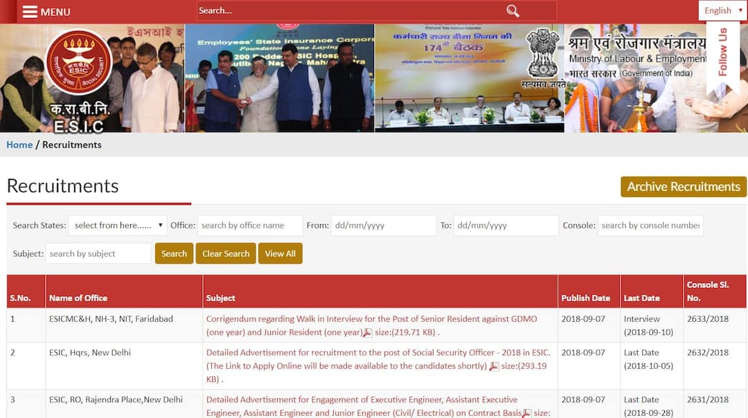 ESIC Recruitment 2018: Online Applications for 539 SSO, Manager, Superintendent Posts @esic.nic.in ESIC Recruitment 2018: Online Applications for 539 SSO, Manager, Superintendent Posts @esic.nic.in