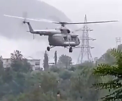 Indian Air Force rescues two people who were stranded near NHPC Colony, Nagwain in Kullu district, following heavy rainfall