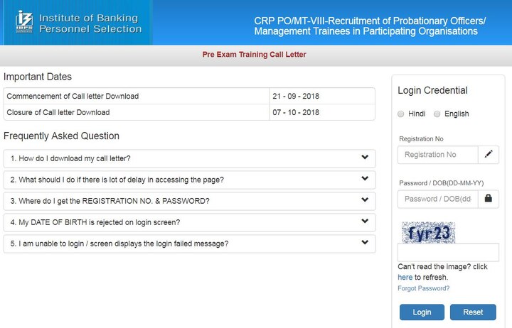 IBPS Notification for PO Pre-Exam Training Admit Card Released at ibps.in IBPS PO exam 2018 notification: IBPS PO pre-exam training admit card released @ibps.in