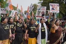 IN PICS: With ‘Modi-Ambani’ Masks, Congress Stages Protest March Against \'Rafale Scam\'