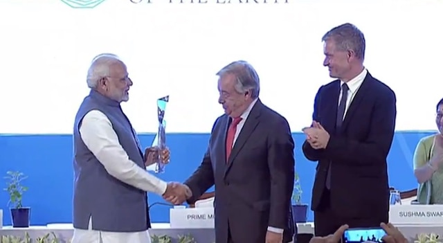 PM Modi receives 'United Nations Champions of the Earth' award PM Modi receives 'United Nations Champions of the Earth' award.