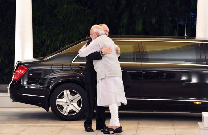Putin was welcomed by Prime Minister Narendra Modi with a hug at his 7, Lok Kalyan Marg residence./Image: Twitter (@narendramodi)