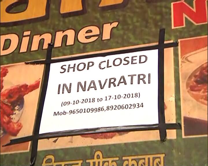 Noida and other neighbouring regions in the previous occasions. ABP News also spotted couple of banners outside meat shop stalls reading “Happy Navratri”.