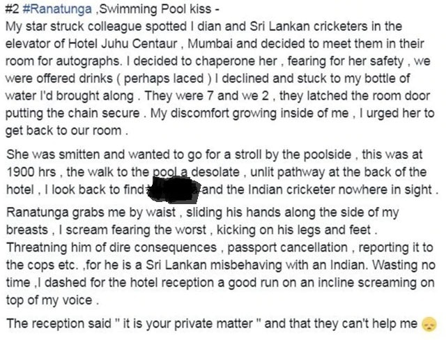 #MeToo hits cricket! Ex-Indian air hostess accuses Sri Lanka's Arjuna Ranatunga of sexual harassment