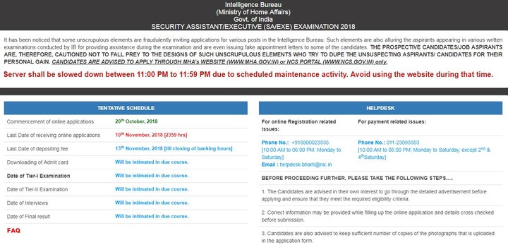 IB recruitment 2018 Apply online for Intelligence Bureau 1054 Security Assistant posts at ncs.gov.in, mha.gov.in IB recruitment 2018: Apply online for 1054 Security Assistant/Executive posts with 7th Pay Commission benefits @ncs.gov.in, mha.gov.in