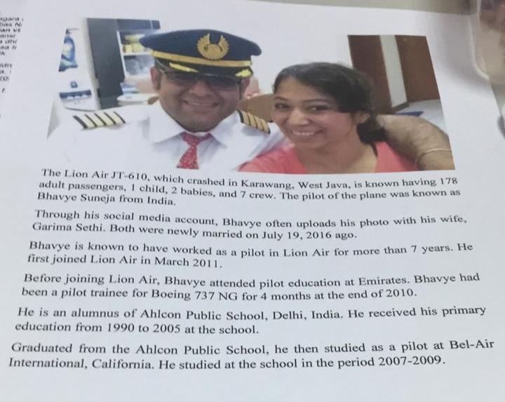 Lion Air plane crash: Indian pilot Bhavye Suneja captain of Indonesia flight that crashed with 188 on board