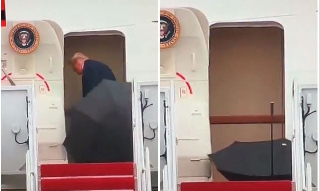 WATCH: Donald Trump cannot close his umbrella and Twitter reacts hilariously  WATCH: Donald Trump cannot close his umbrella and Twitter reacts hilariously