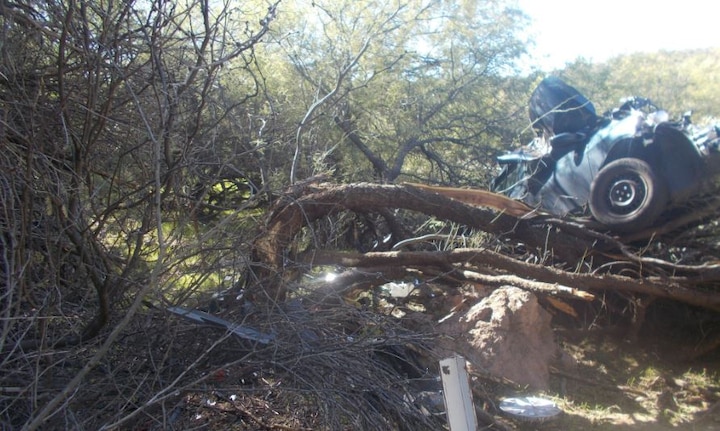 Woman's car flies off road, gets stuck on tree; six days later she walks out alive Woman's car flies off road, gets stuck on tree; six days later she walks out alive