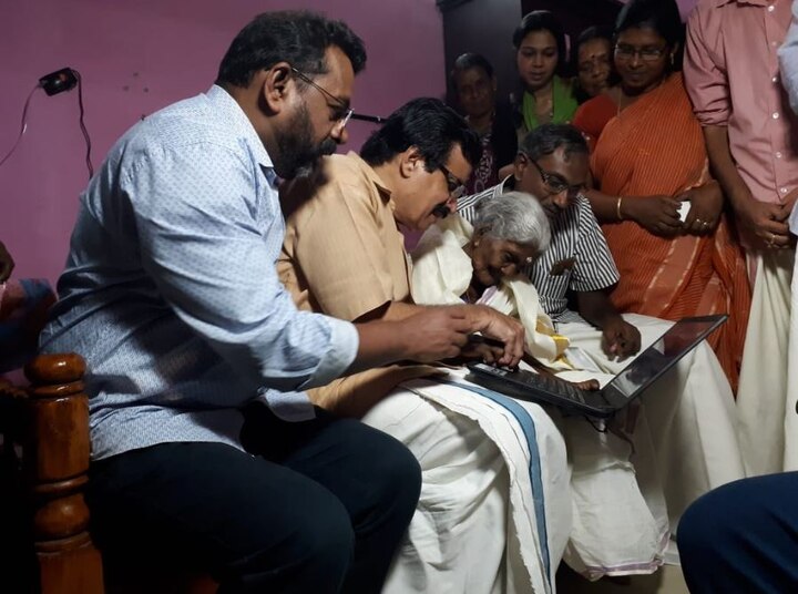 96-year-old Karthyayini Amma gets laptop as a gift from Kerala minister after topping literacy exam 96-year-old Karthyayini Amma gets laptop as a gift from Kerala minister after topping literacy exam