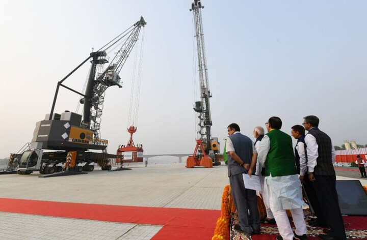 PM Narendra Modi inaugurates Varanasi Port, receives India's first inland cargo vessel PM Modi inaugurates Varanasi Port, receives India's first inland cargo vessel