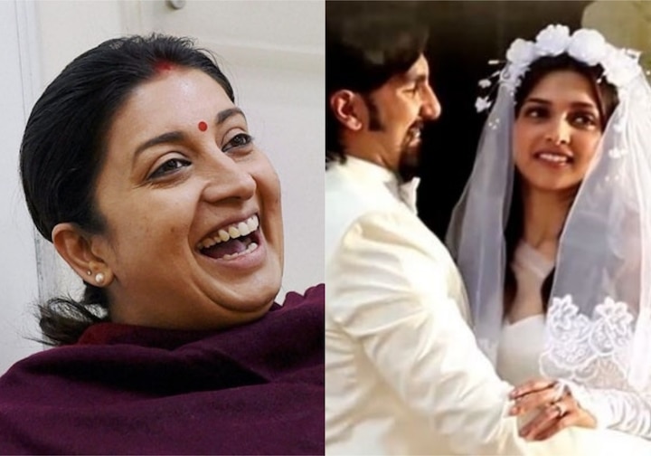 Deepika Padukone-Ranveer Singh wedding: Union Minister Smriti Irani shares pic on Instagram about bollywood marriage Deepika Padukone-Ranveer Singh wedding: Union Minister Smriti Irani shares hilarious picture on Instagram