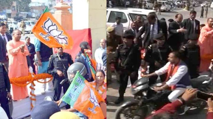 CM Yogi Adityanath, BJP ministers flag off bike rally where bikers rode without helmets CM Yogi Adityanath, BJP ministers flag off bike rally where bikers rode without helmets