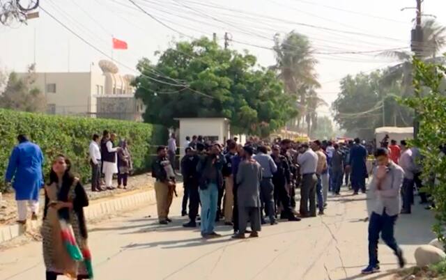 heavy police force has been deployed Pakistan Chinese Consulate in Karachi