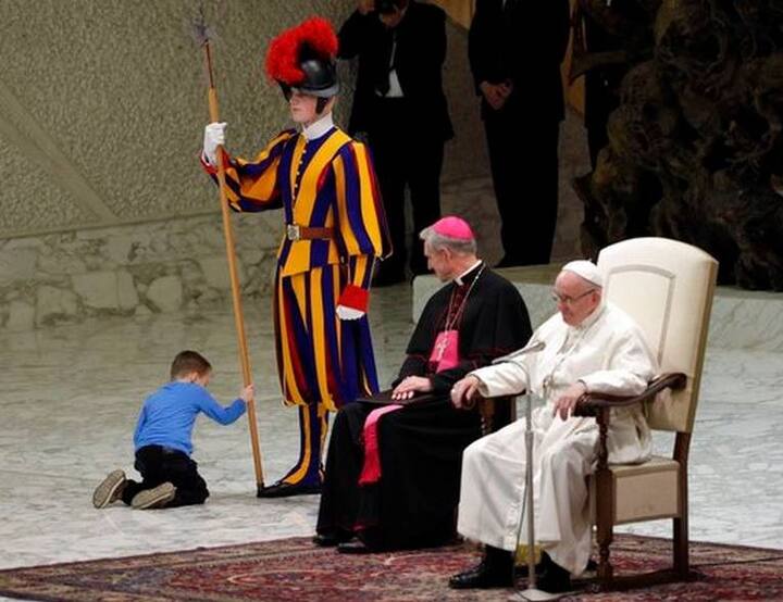 When the mother came on stage to fetch him, Pope told her 