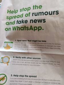 WhatsApp urges users to keep check on FAKE NEWS via advertisement