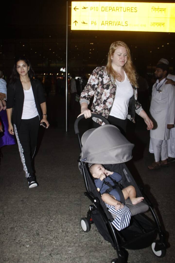 Sunny Leone returns from the US with twin sons Asher-Noah.