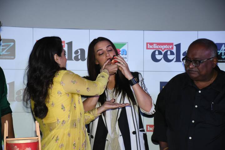 Kajol feeding her birthday cake to 'Helicopter Eela'co-star Neha Dhupia. (Photo: Photo: Manav Manglani)