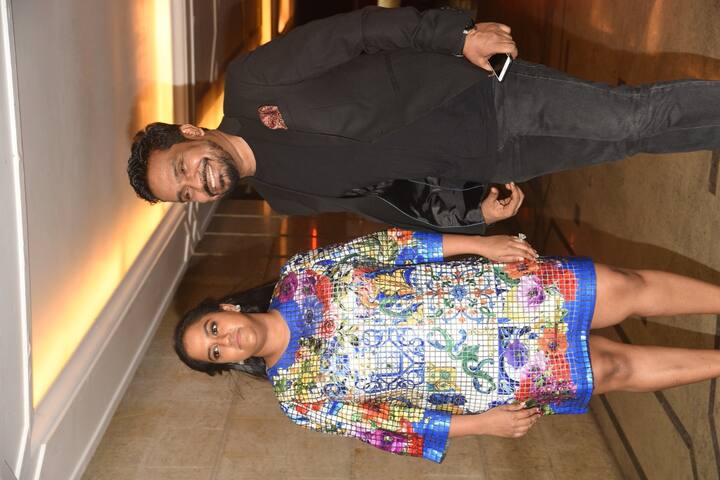 Arpita Khan Sharma who and screen writer Mushtaq Shaikh who also attended the Roka ceremony in the morning, arrive for Priyanka-Nick Engagement bash being held in Mumbai