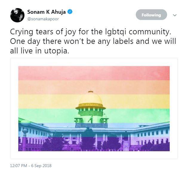 Sonam Kapoor: This is the india I want to live in. Not one filled with hate, bigotry,sexism homophobia and intolerance. THIS is the India I love. (Photo: Twitter)