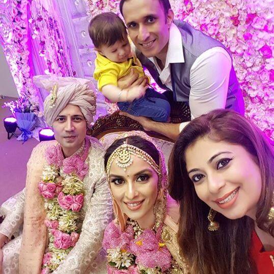 TV actress Malini Kapoor, who is a close friend of Ekta Kaul, too attended the wedding with actor-hubby Ajay Sharma and son Kiyan. She posted this picture with bride & groom on her Instagram account with the caption, 
