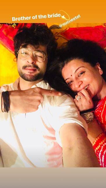 Ridhi's hubbu too shared this picture as his Insta story in which he is posing with Suchita Trivedi at her mehendi ceremony. (Photo: Instagram)