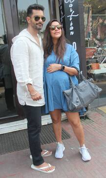 IN PICS: Heavily PREGNANT Neha Dhupia enjoys LUNCH DATE with husband Angad Bedi flaunting her BABY BUMP!