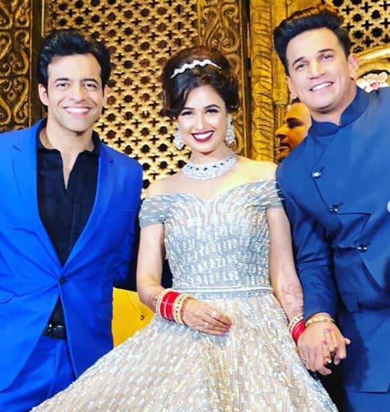 Actor Himanshu Malhotra posing with Prince-Yuvika at their reception. (Photo: Instagram)