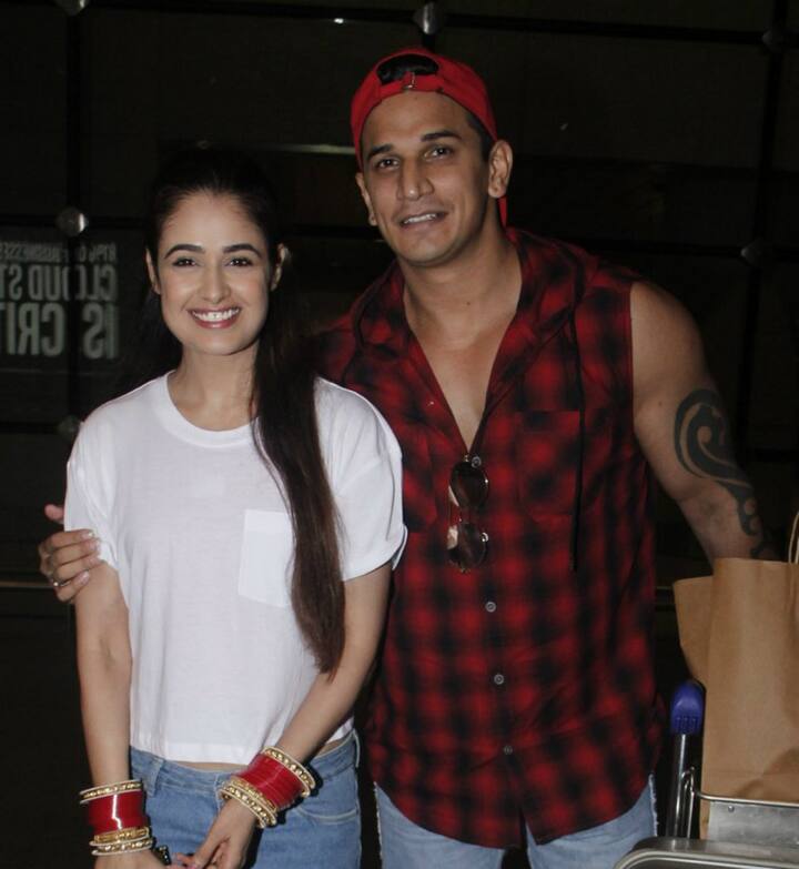 The couple looked great together and Yuvika was seen flaunting her 'chooda' with denim and white t-shirt. (Photo: Manav Manglani)