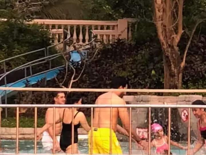 And there is the little Aaradhya! Aaradhya in pink swimwear plays with Daddy Abhishek in the poll and mommy heads to join them wearing a black monokini in this picture. The source of the pictures is not known but the fans are completely drooling over them and these are going viral currently. (Pic: Fanclubs Instagram)