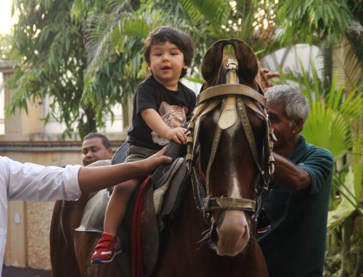 Taimur seem to be all excited while riding on the back of a horse. (Source- Manav Manglani)