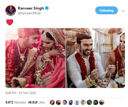 Deepika and Ranveer's post is heading towards a record with likes multiplying in thousands by the minute. CONGRATULATIONS DeepVeer!